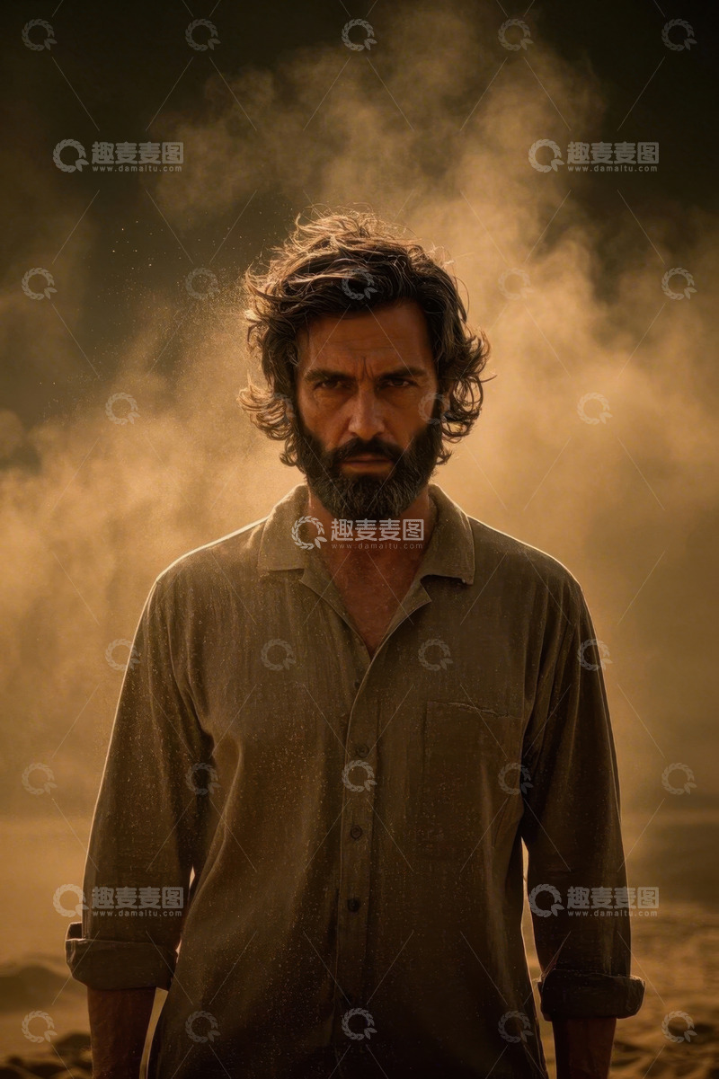 高清大图下载【趣麦麦图】尘土飞扬中眼神坚毅的男人
