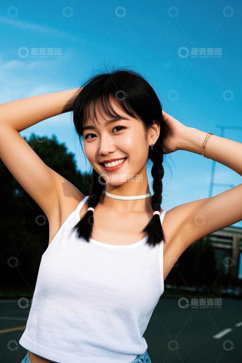 高清大图下载【趣麦麦图】阳光下笑容甜美的少女