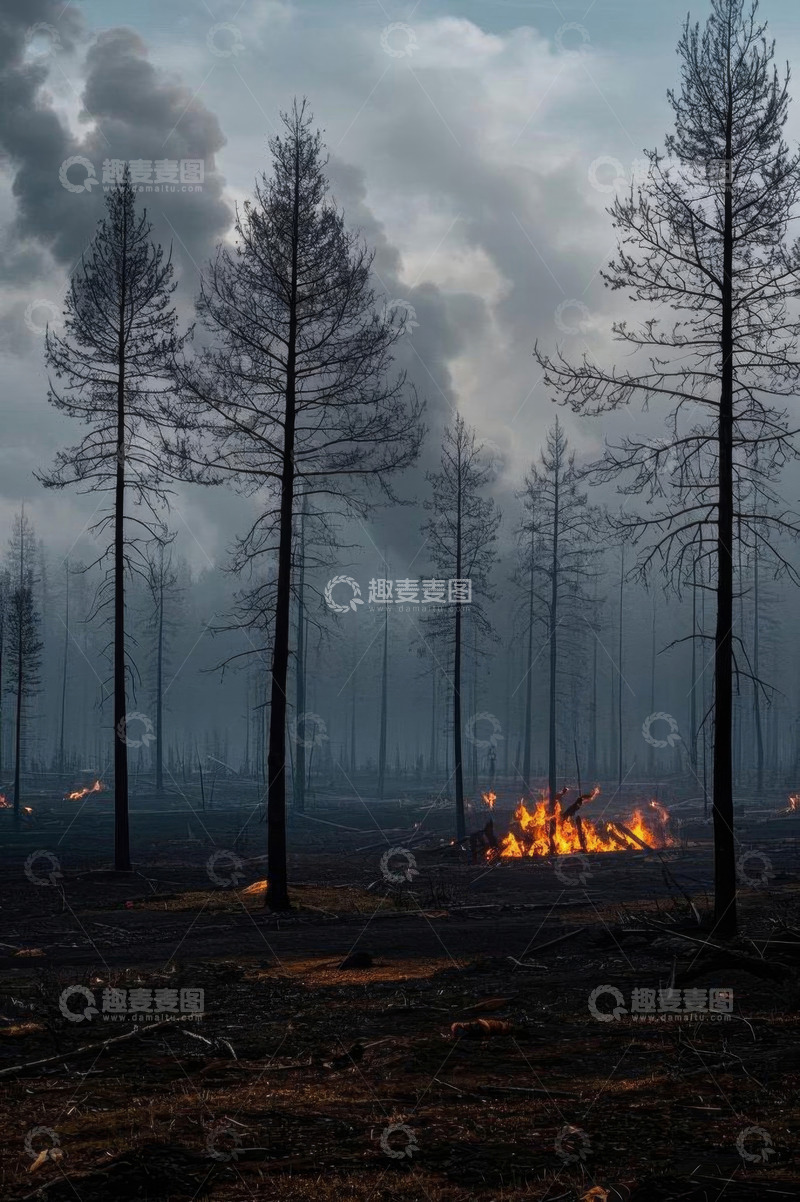 高清大图下载【趣麦麦图】森林火灾现场浓烟弥漫景象