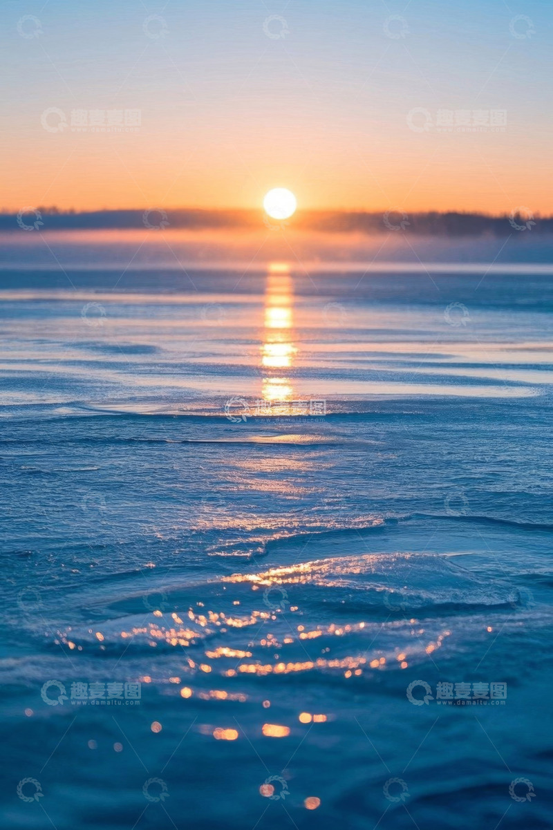 高清大图下载【趣麦麦图】冰面日出自然景观