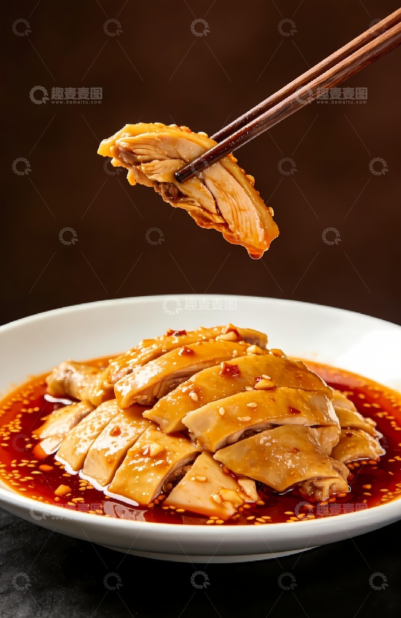 高清大图下载【趣麦麦图】棒棒鸡筷子举起鸡肉