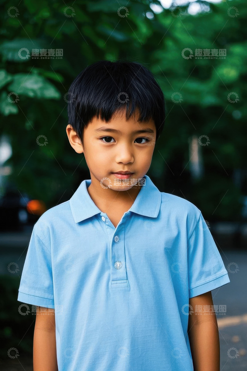 高清大图下载【趣麦麦图】男孩户外穿着蓝色polo衫肖像照