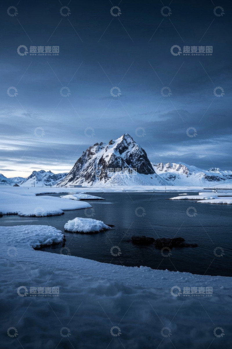 高清大图下载【趣麦麦图】雪山湖泊黄昏自然景观