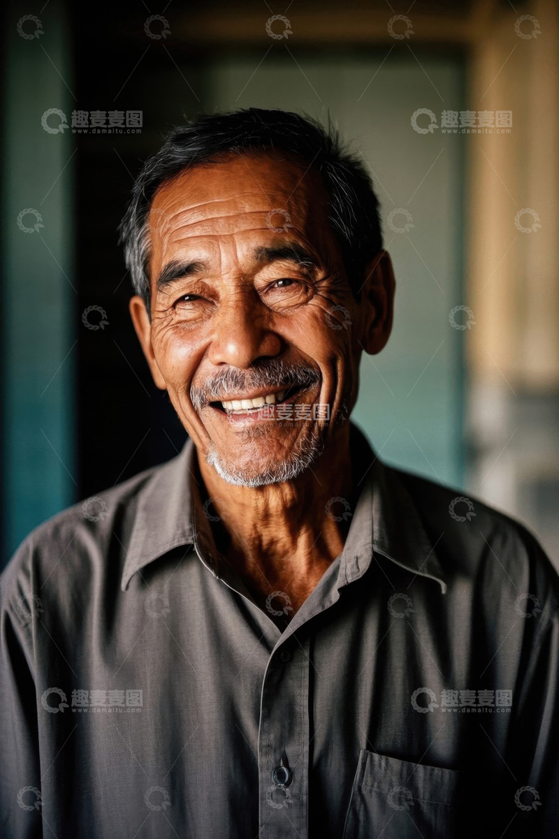 高清大图下载【趣麦麦图】一位慈祥快乐的老年男子肖像