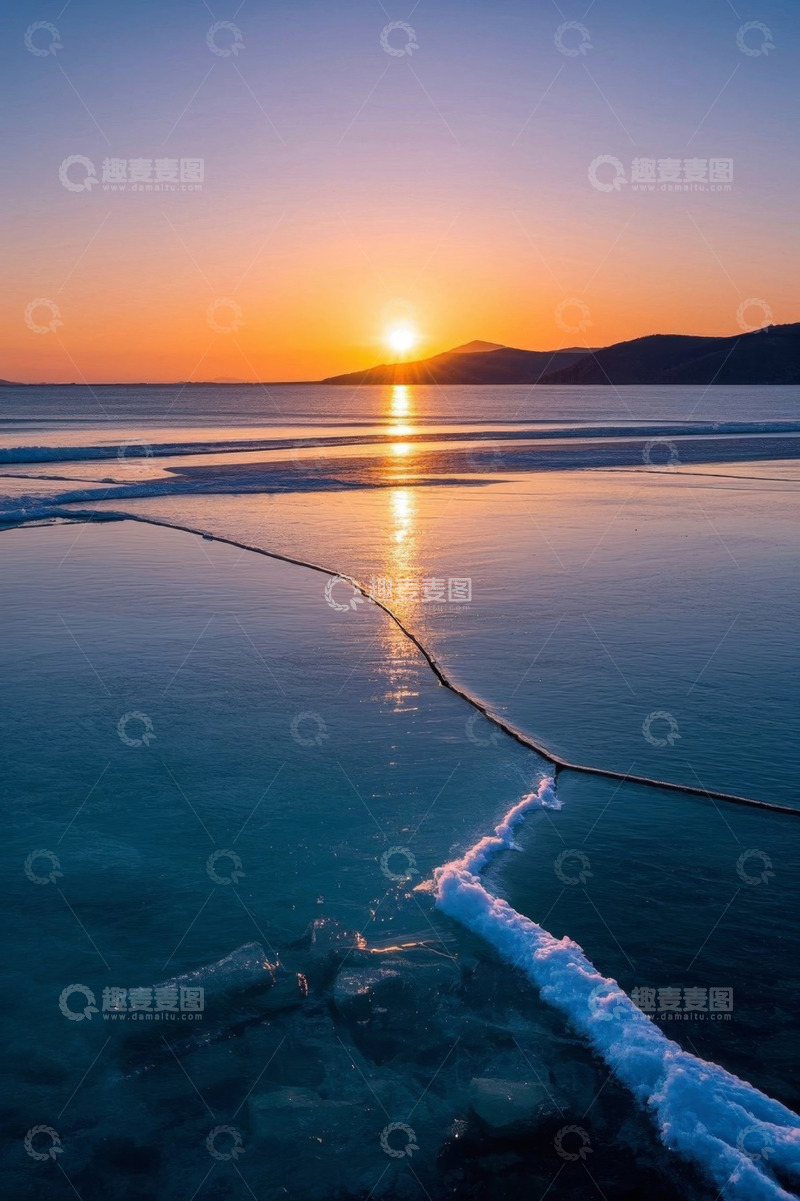 高清大图下载【趣麦麦图】冰面日出自然风光