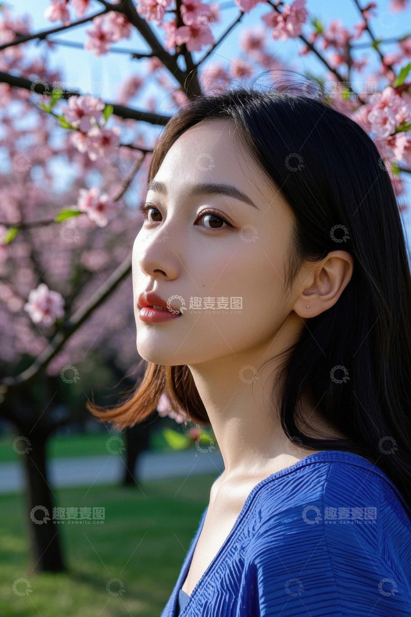 高清大图下载【趣麦麦图】樱花树下美丽的女孩