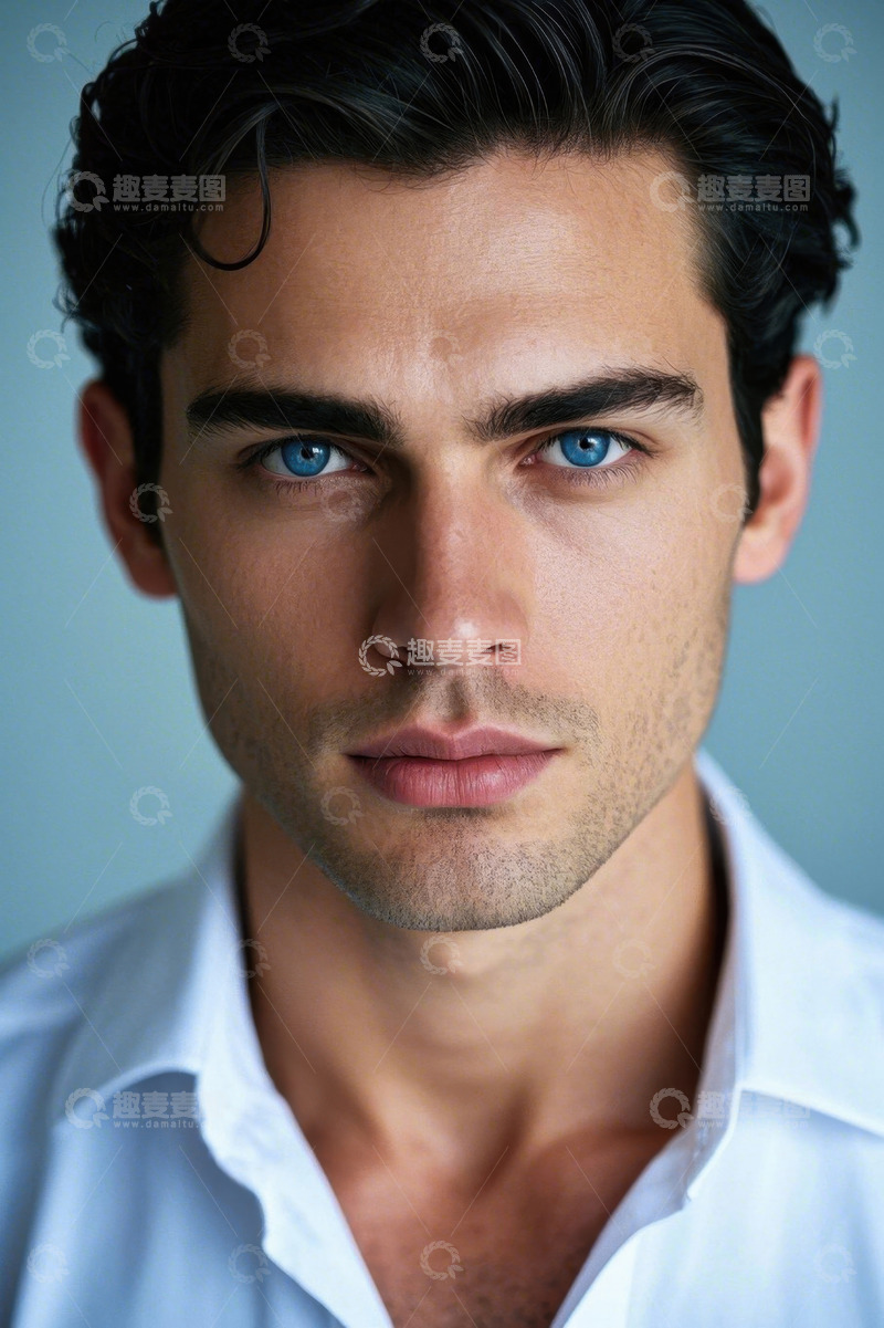 高清大图下载【趣麦麦图】蓝眼睛男子肖像特写