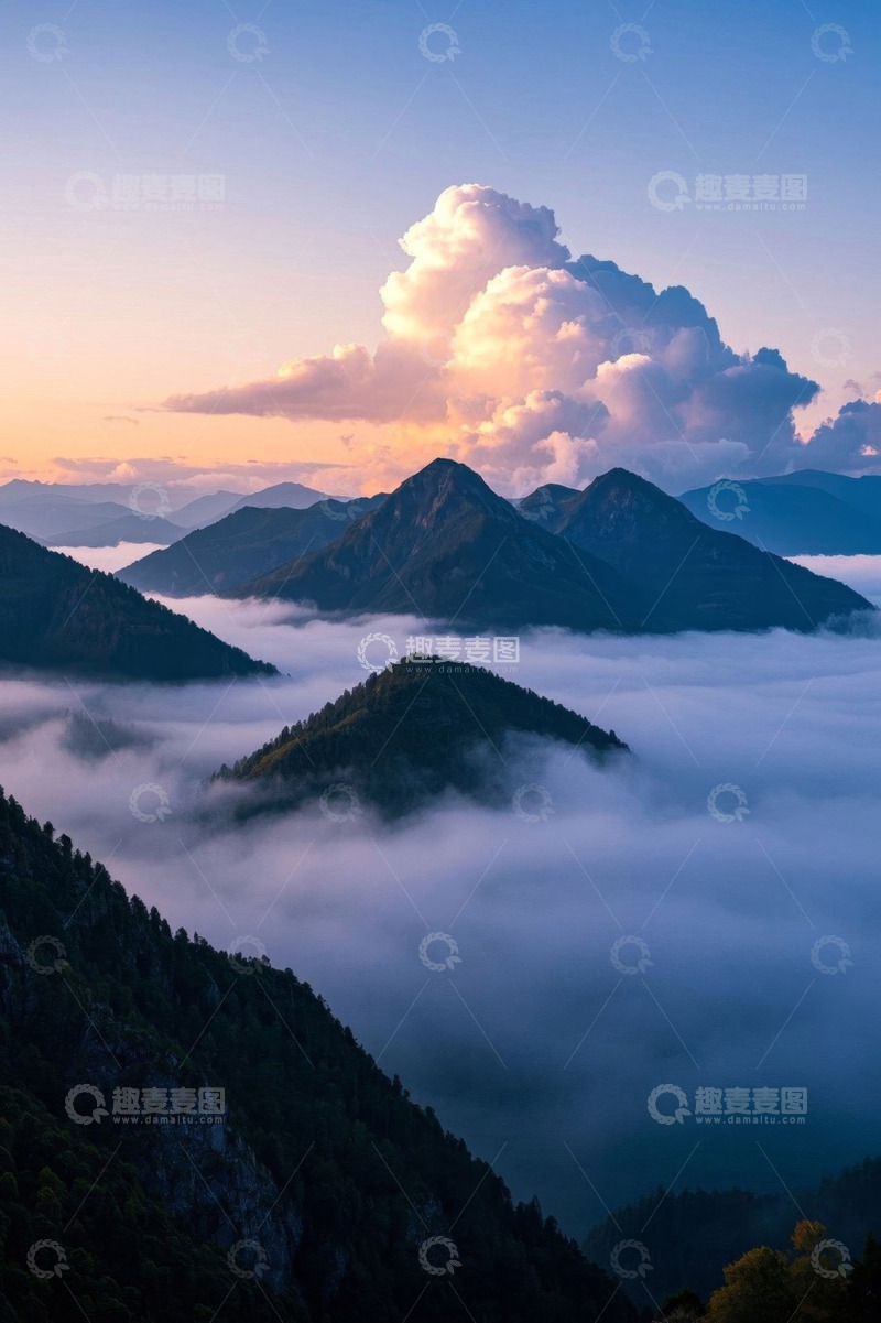 高清大图下载【趣麦麦图】山间云海与壮丽云霞景观