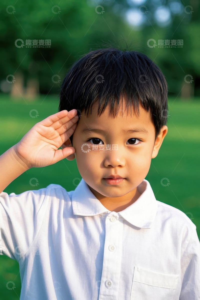 高清大图下载【趣麦麦图】可爱男孩户外敬礼阳光灿烂