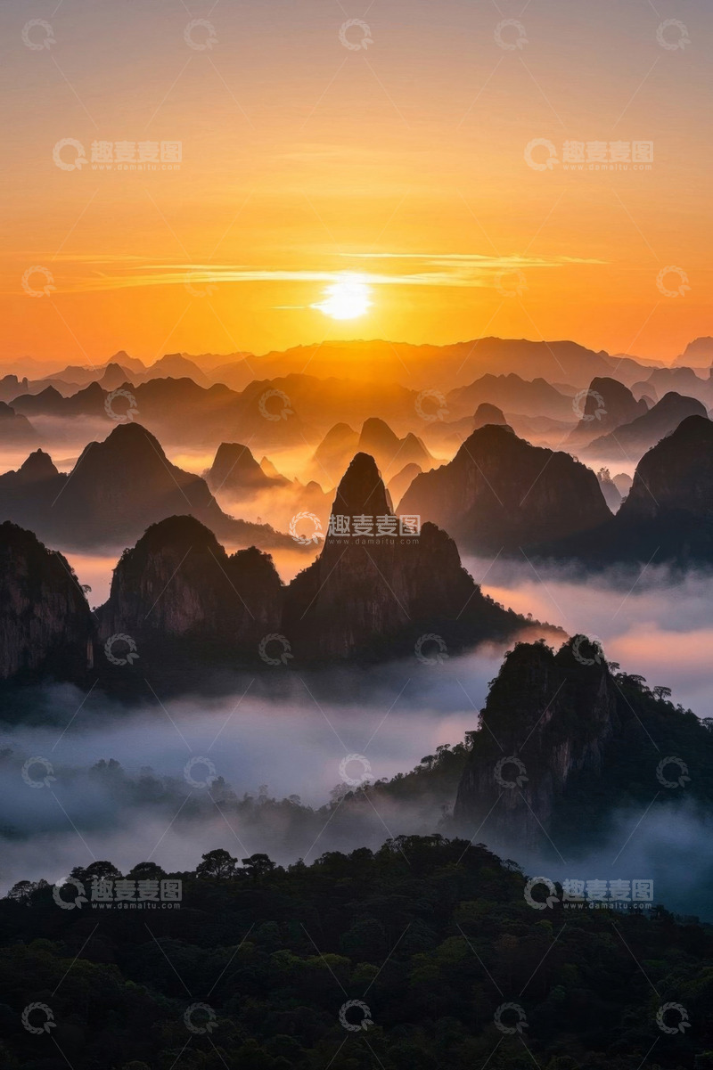 高清大图下载【趣麦麦图】中国山间日出云海景象