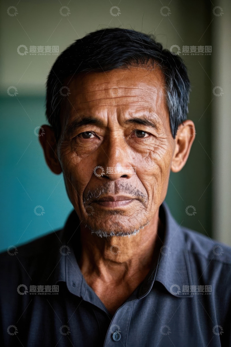 高清大图下载【趣麦麦图】一位饱经风霜的老年男子肖像