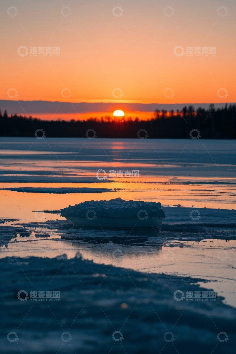 高清大图下载【趣麦麦图】冰面夕阳自然风光