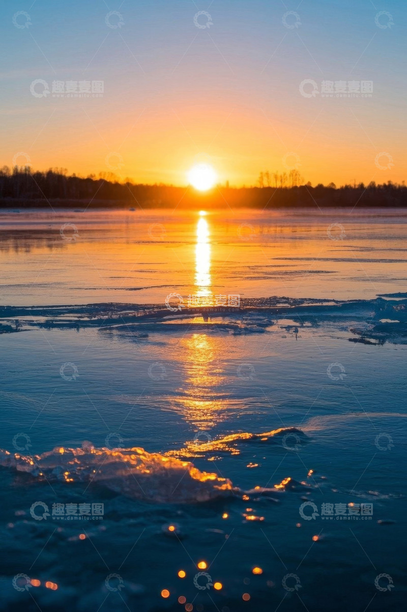 高清大图下载【趣麦麦图】冰面日出自然景观