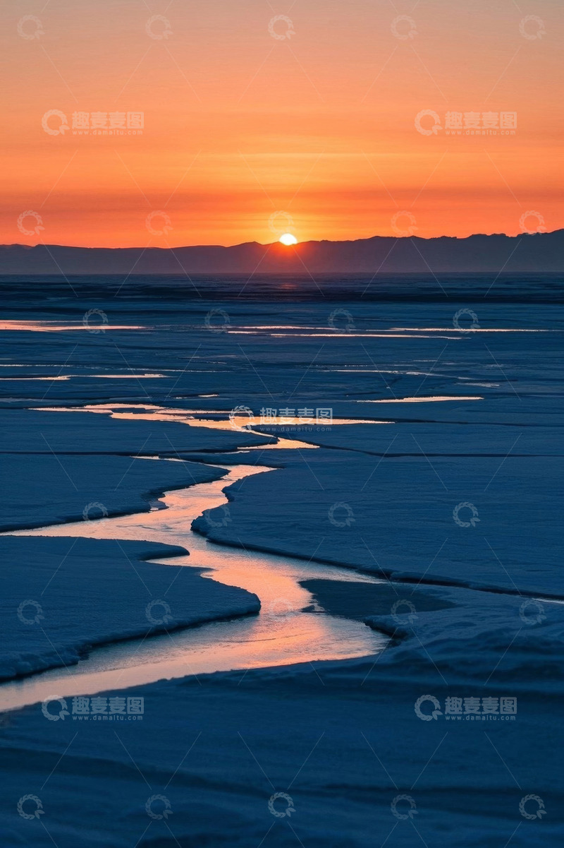 高清大图下载【趣麦麦图】冰面河流日落自然风光