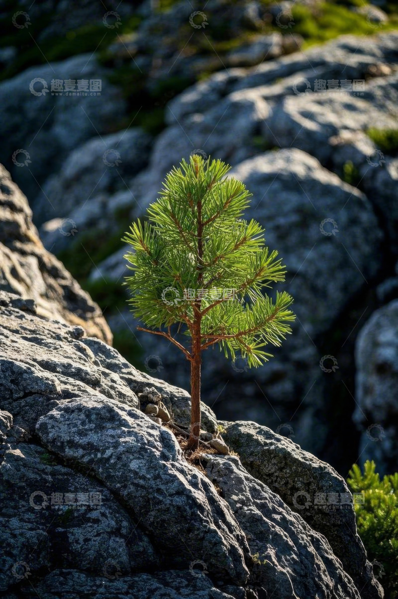 高清大图下载【趣麦麦图】岩石间生长的小松树