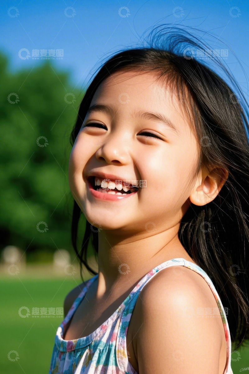 高清大图下载【趣麦麦图】阳光下快乐的小女孩灿烂笑容