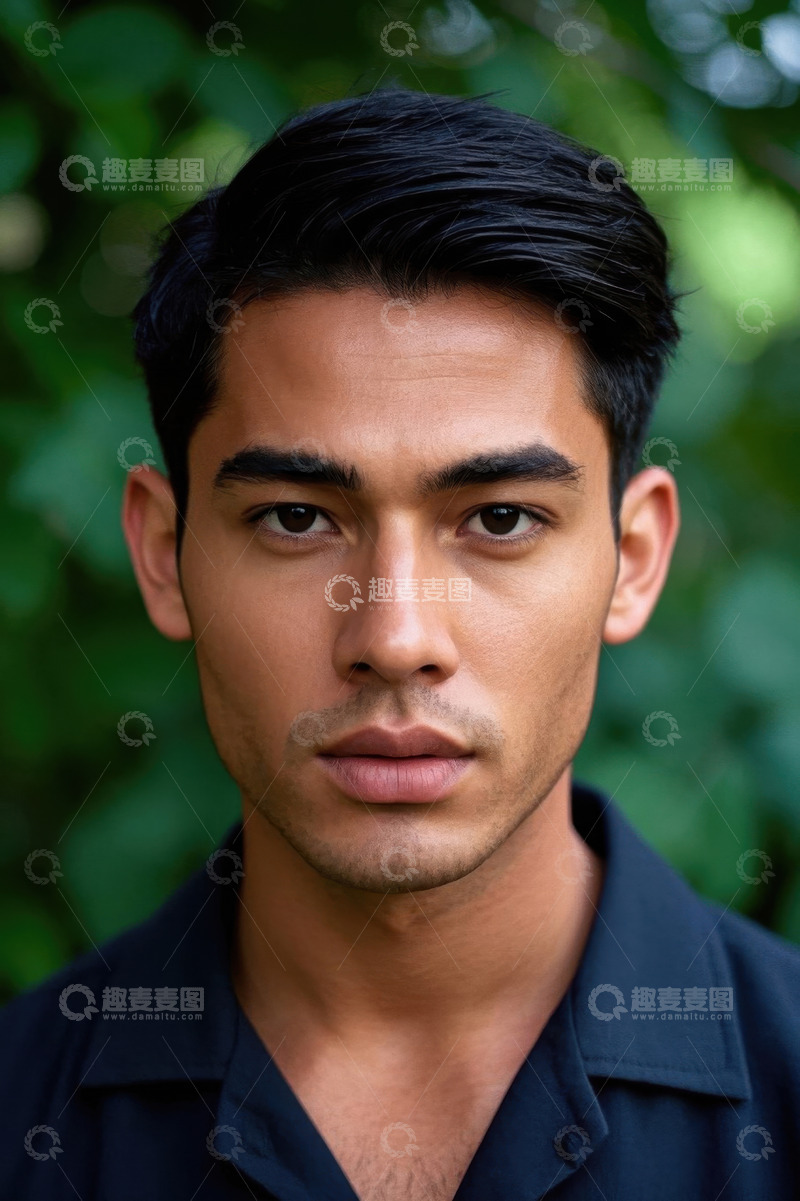 高清大图下载【趣麦麦图】英俊男子户外写真深色衬衫