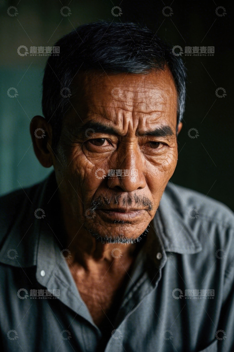 高清大图下载【趣麦麦图】沧桑老者肖像特写深邃眼神