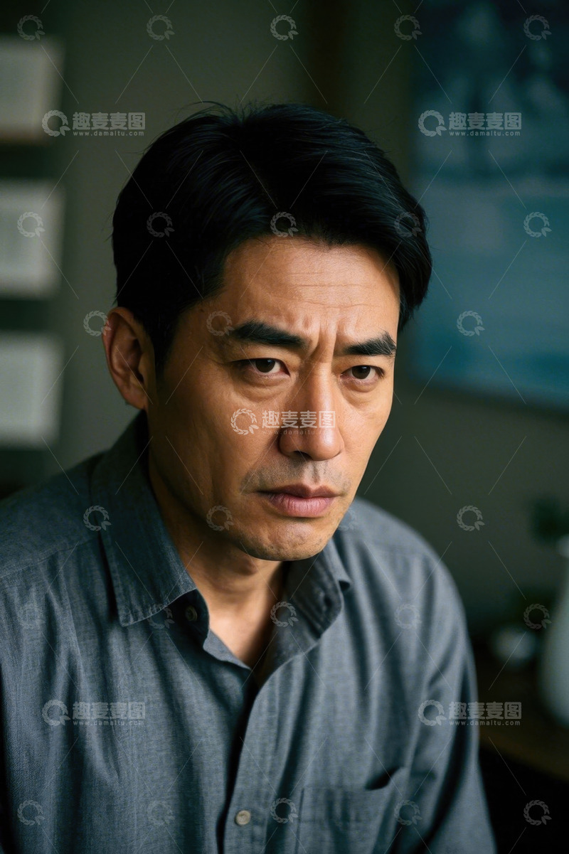 高清大图下载【趣麦麦图】忧郁男人肖像特写眼神深邃