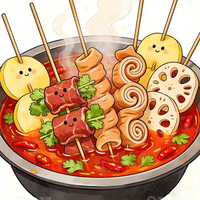 高清大图下载【趣麦麦图】串串香小火锅插画