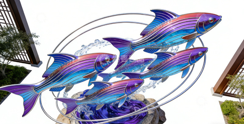 高清大图下载【趣麦麦图】金属鱼雕塑艺术装饰