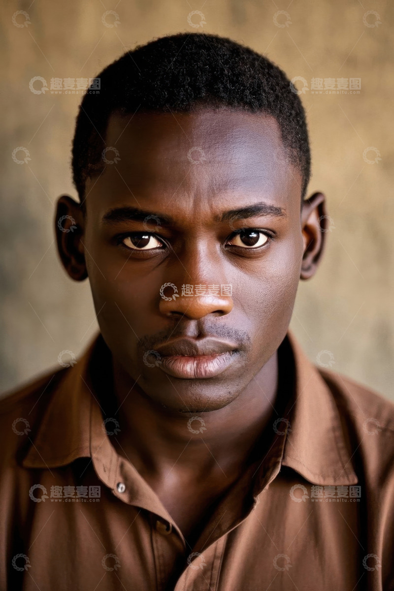 高清大图下载【趣麦麦图】严肃表情的年轻黑人男子肖像