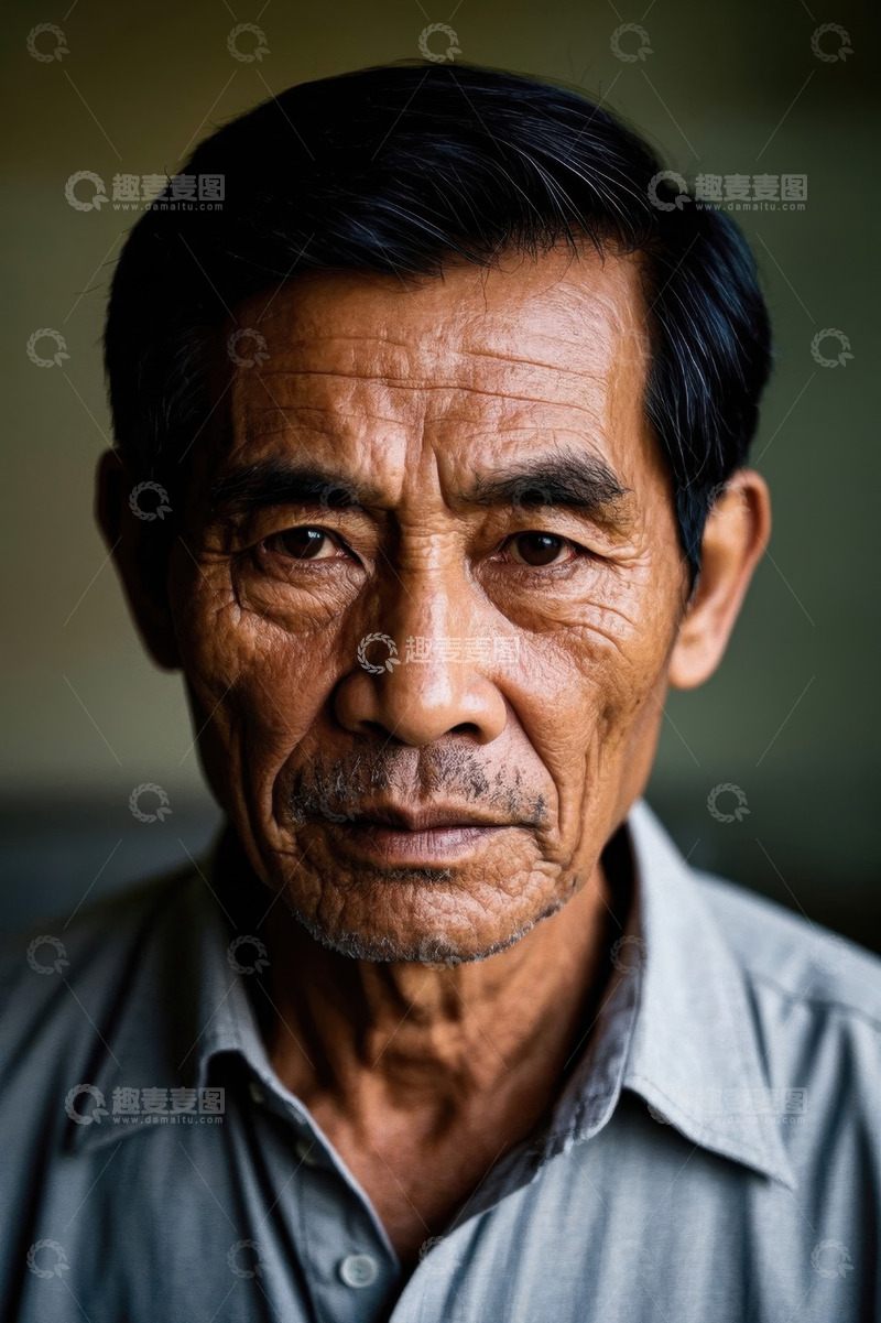 高清大图下载【趣麦麦图】一位饱经风霜的老人肖像