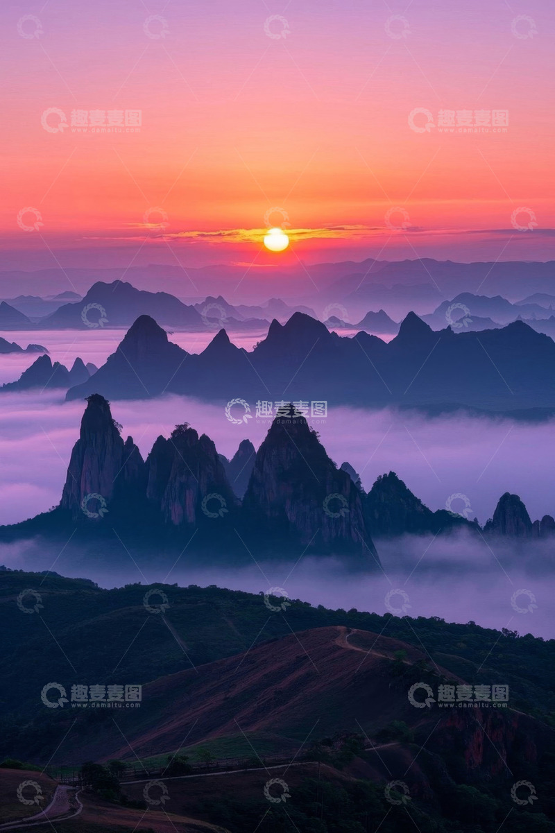 高清大图下载【趣麦麦图】山峦日出云海景观