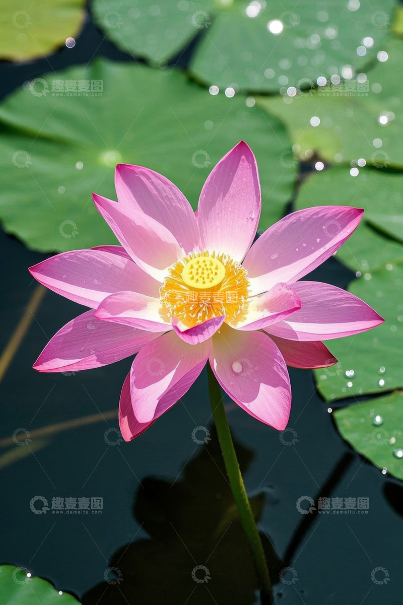 高清大图下载【趣麦麦图】盛开的粉色荷花与荷叶