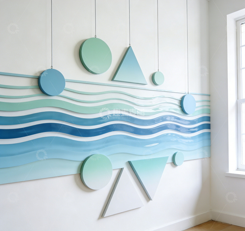 高清大图下载【趣麦麦图】简约抽象海洋装饰壁画