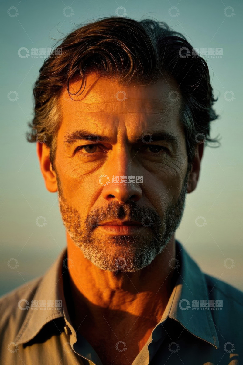 高清大图下载【趣麦麦图】夕阳下成熟男人的肖像