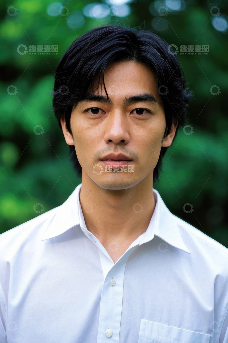 高清大图下载【趣麦麦图】亚洲年轻男子肖像照，眼神专注