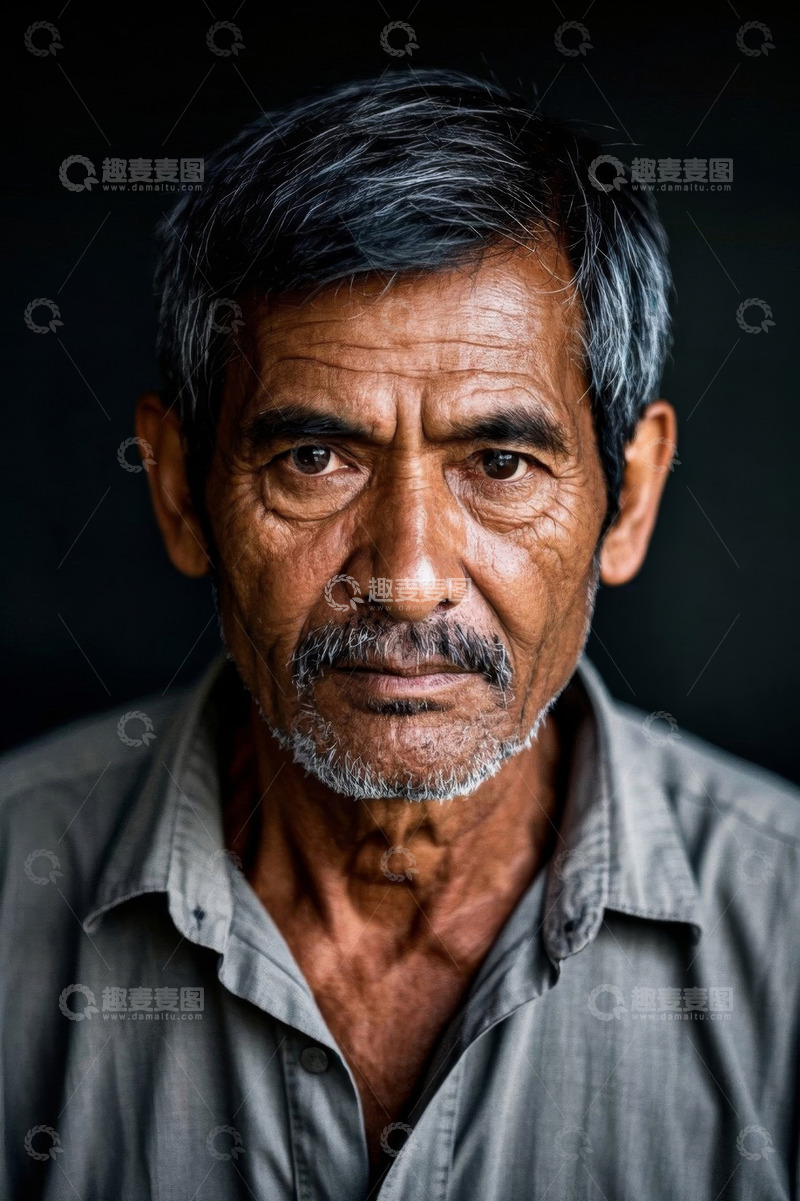 高清大图下载【趣麦麦图】一位饱经风霜的年长男子肖像