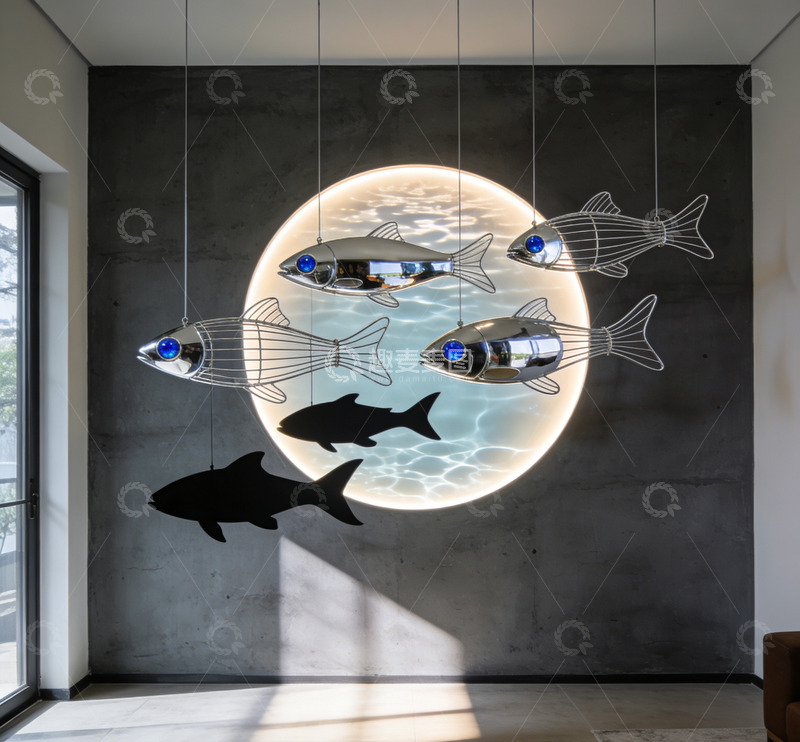 高清大图下载【趣麦麦图】现代艺术鱼群吊灯设计