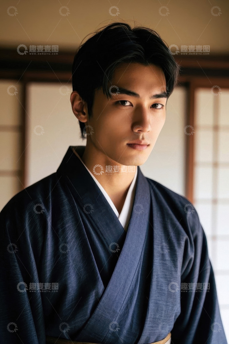 高清大图下载【趣麦麦图】穿着和服的年轻男子肖像