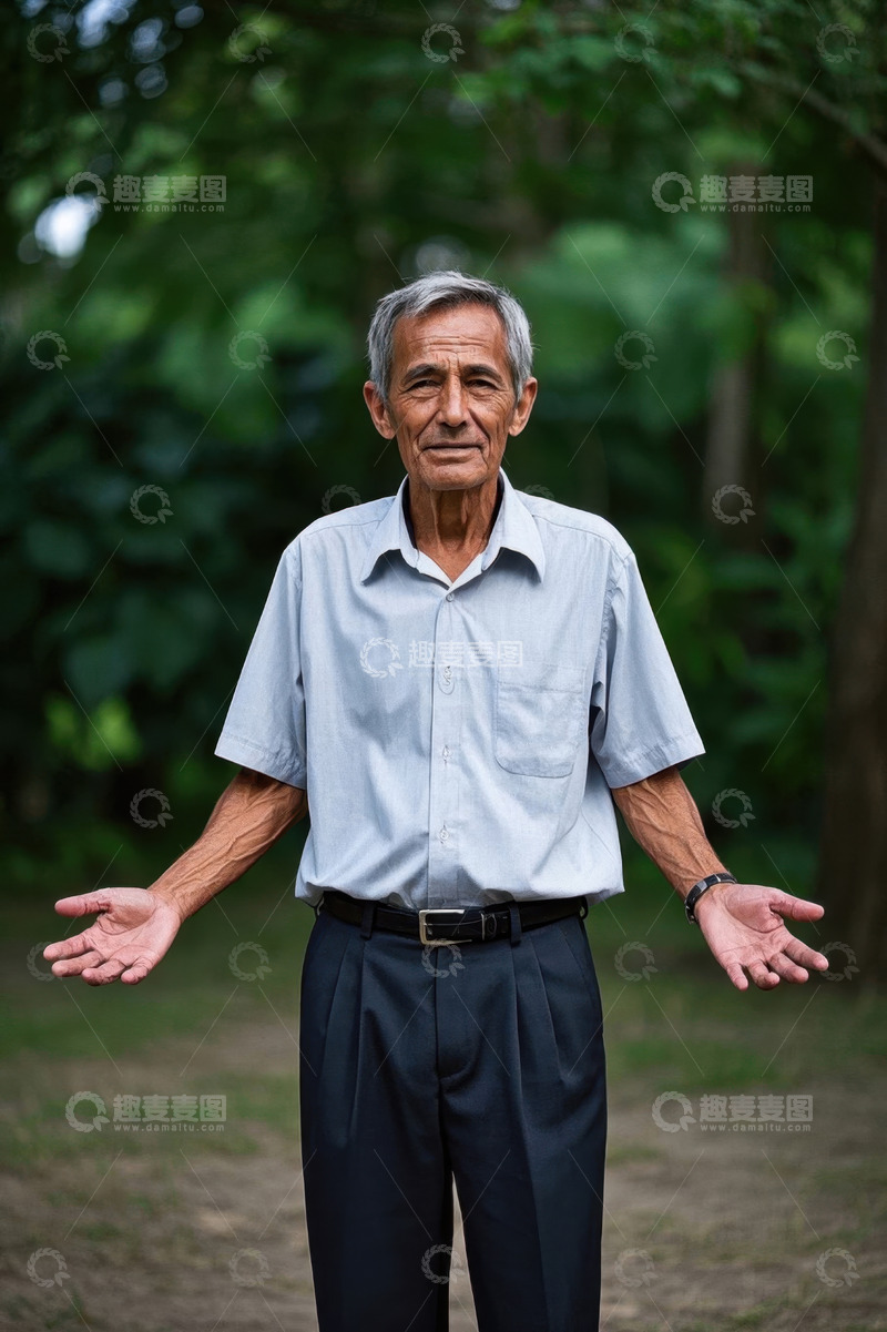 高清大图下载【趣麦麦图】慈祥老人公园散步开心笑容