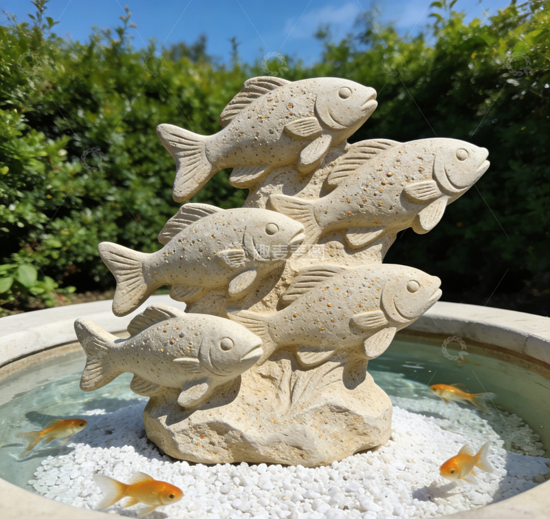 高清大图下载【趣麦麦图】石雕鱼水池景观设计装饰品