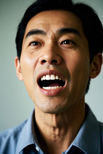 亚洲男子张嘴喊叫特写