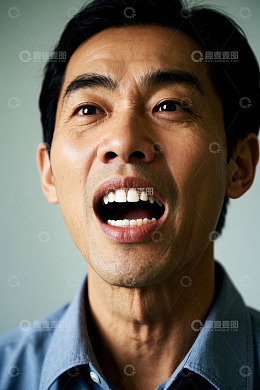 亚洲男子张嘴喊叫特写