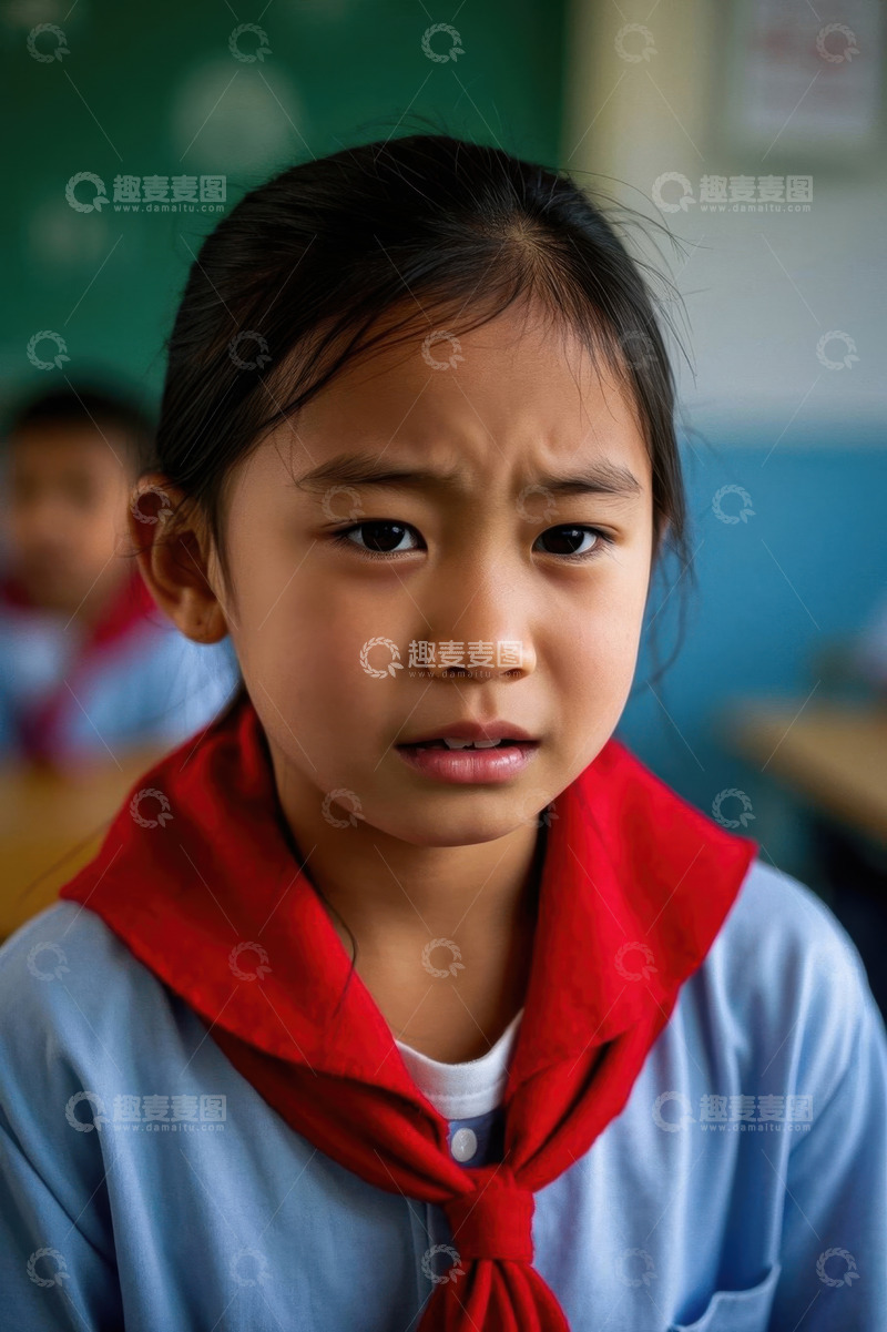 高清大图下载【趣麦麦图】忧郁的小女孩穿着校服
