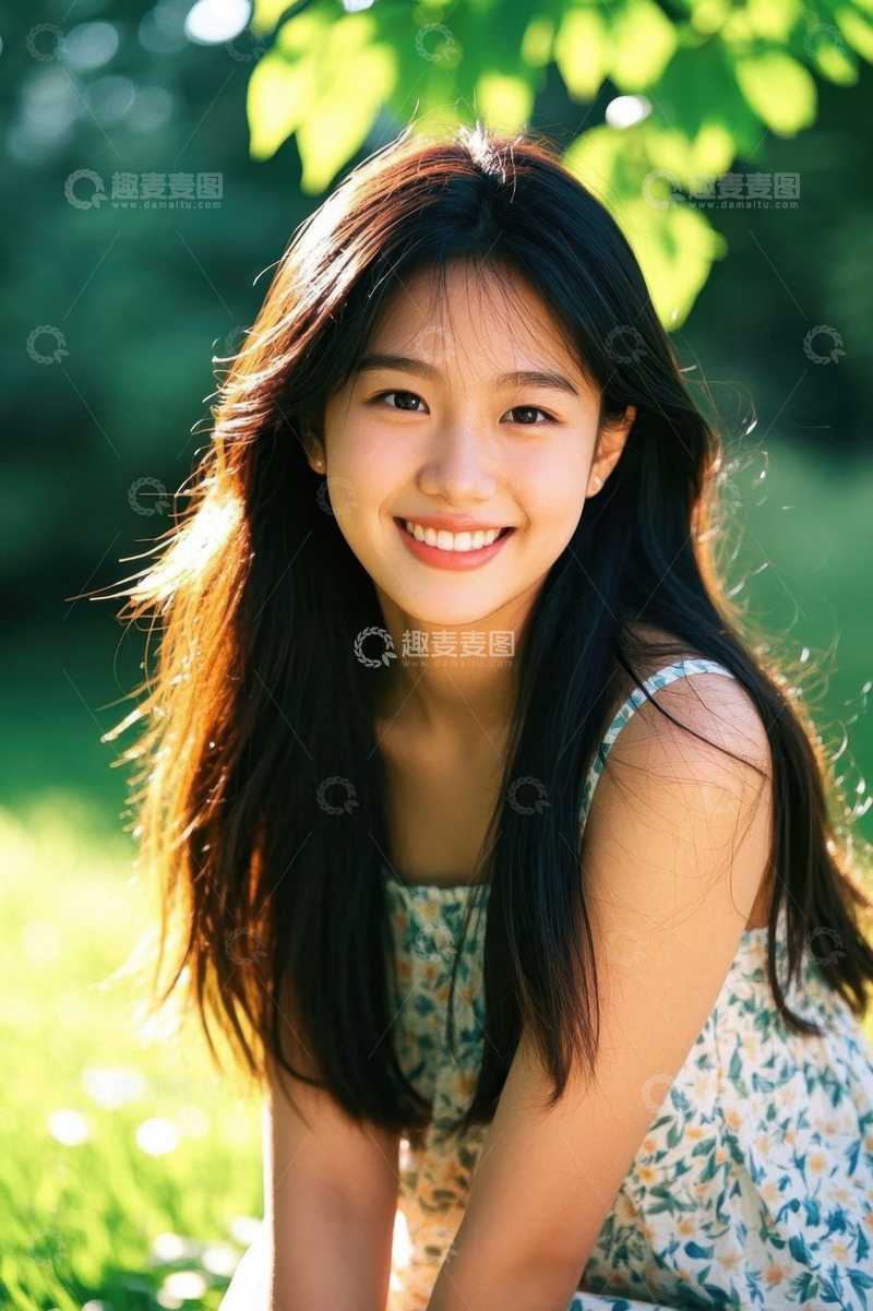 高清大图下载【趣麦麦图】阳光下笑容甜美的女孩