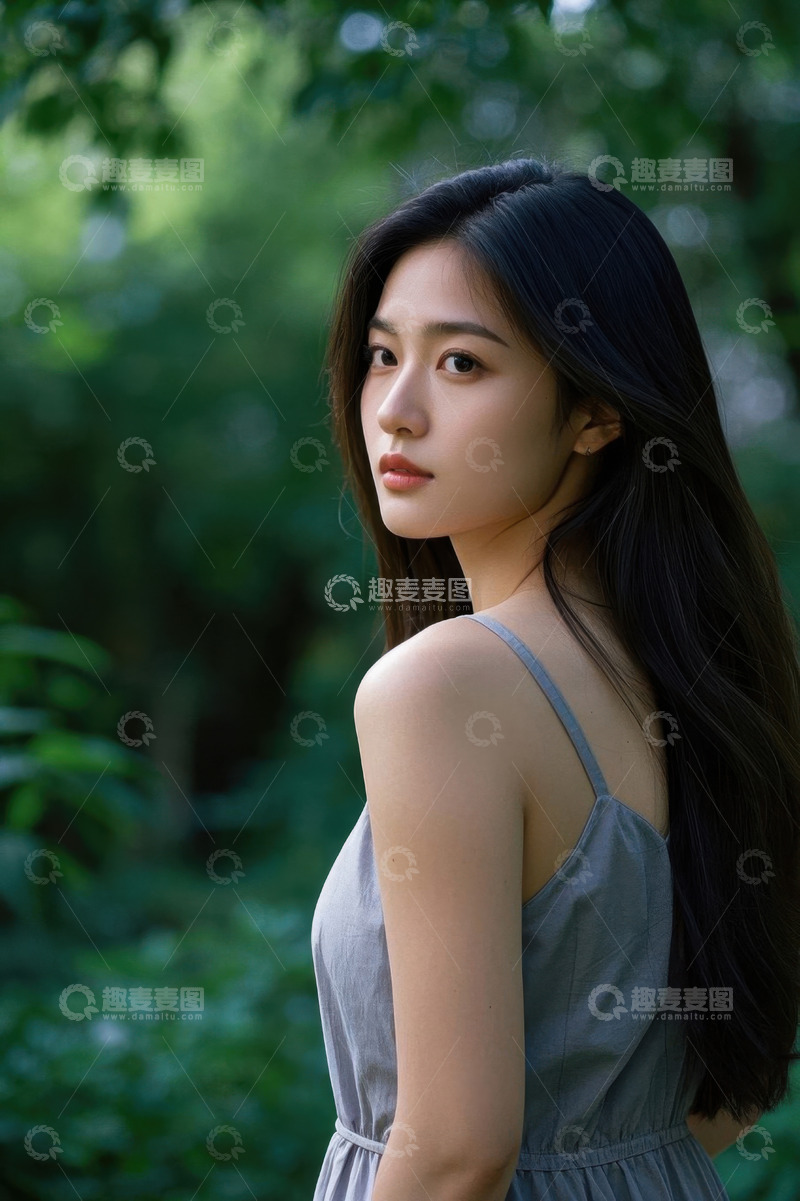 高清大图下载【趣麦麦图】侧颜回眸的年轻女子