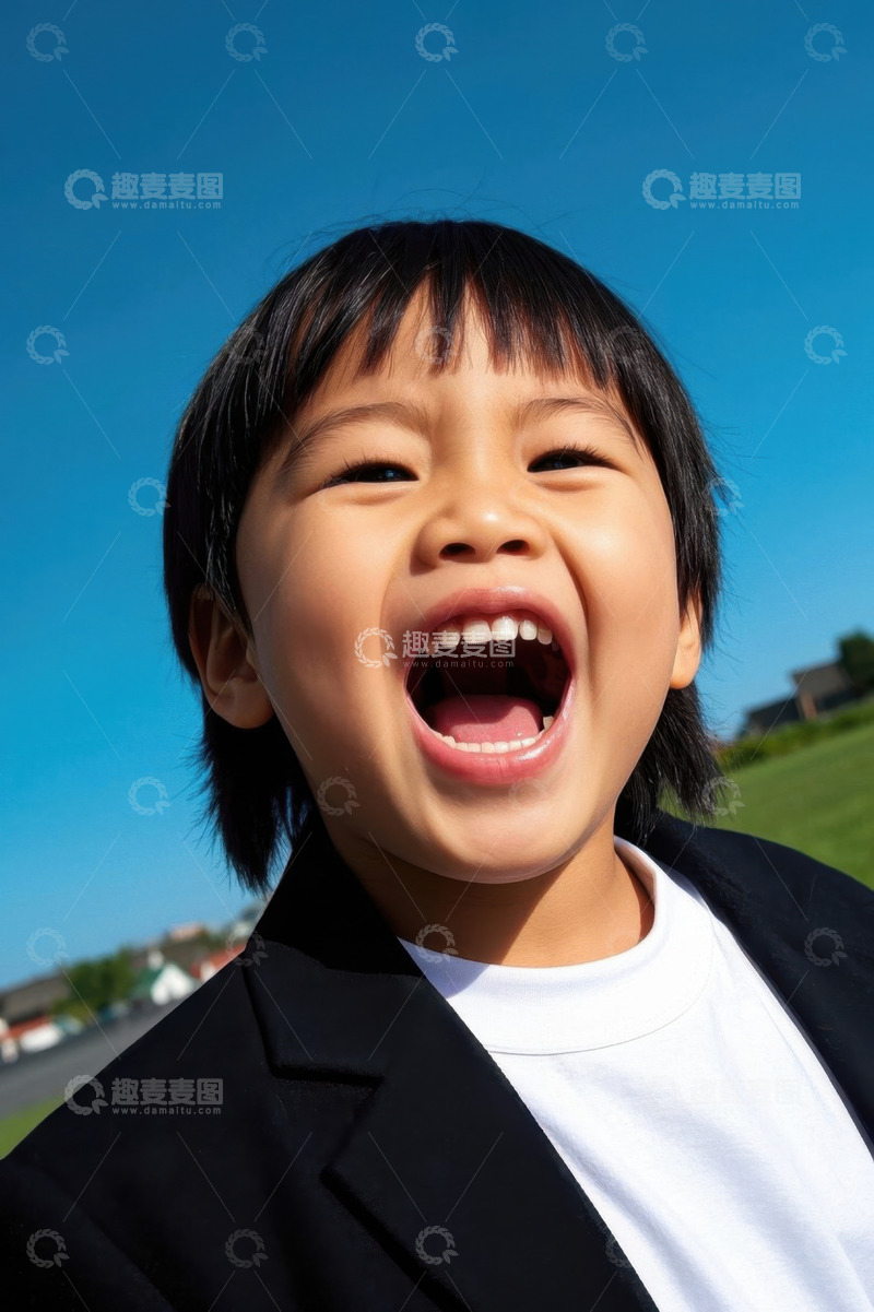 高清大图下载【趣麦麦图】快乐的小男孩张大嘴巴大笑