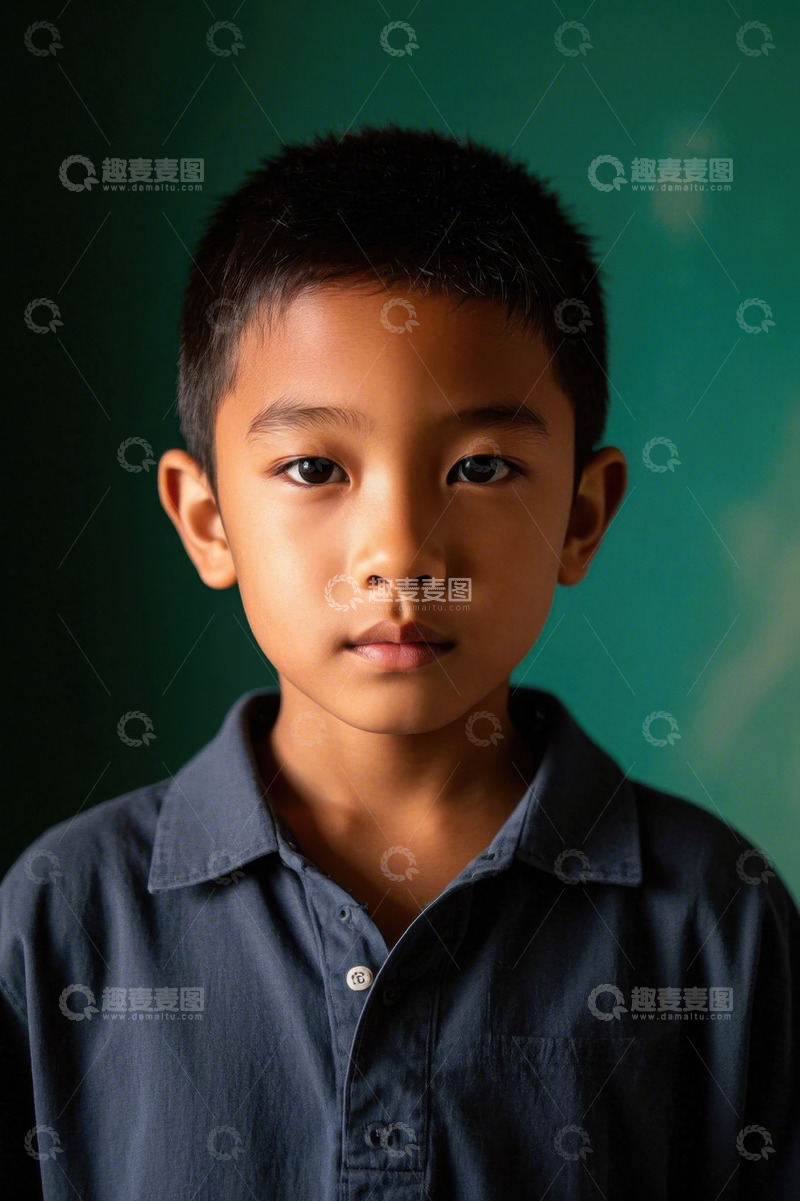 高清大图下载【趣麦麦图】男孩肖像，眼神坚定，表情严肃