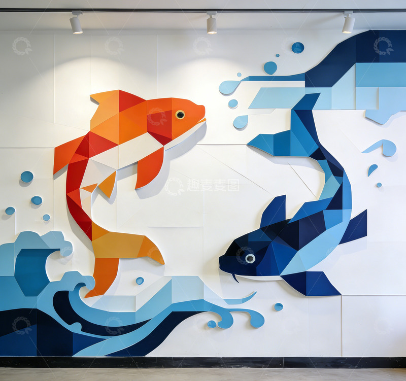 高清大图下载【趣麦麦图】几何艺术鱼墙绘