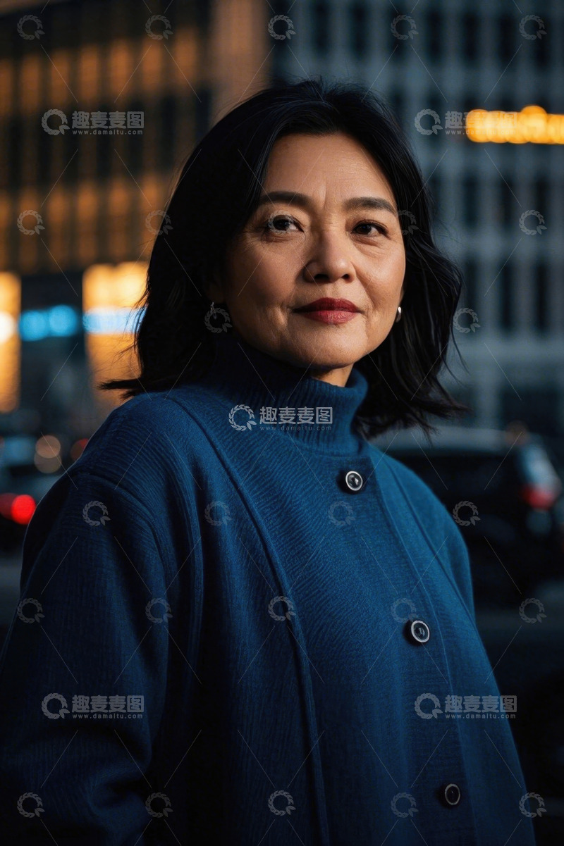 高清大图下载【趣麦麦图】都市夜景中一位优雅的中年女性