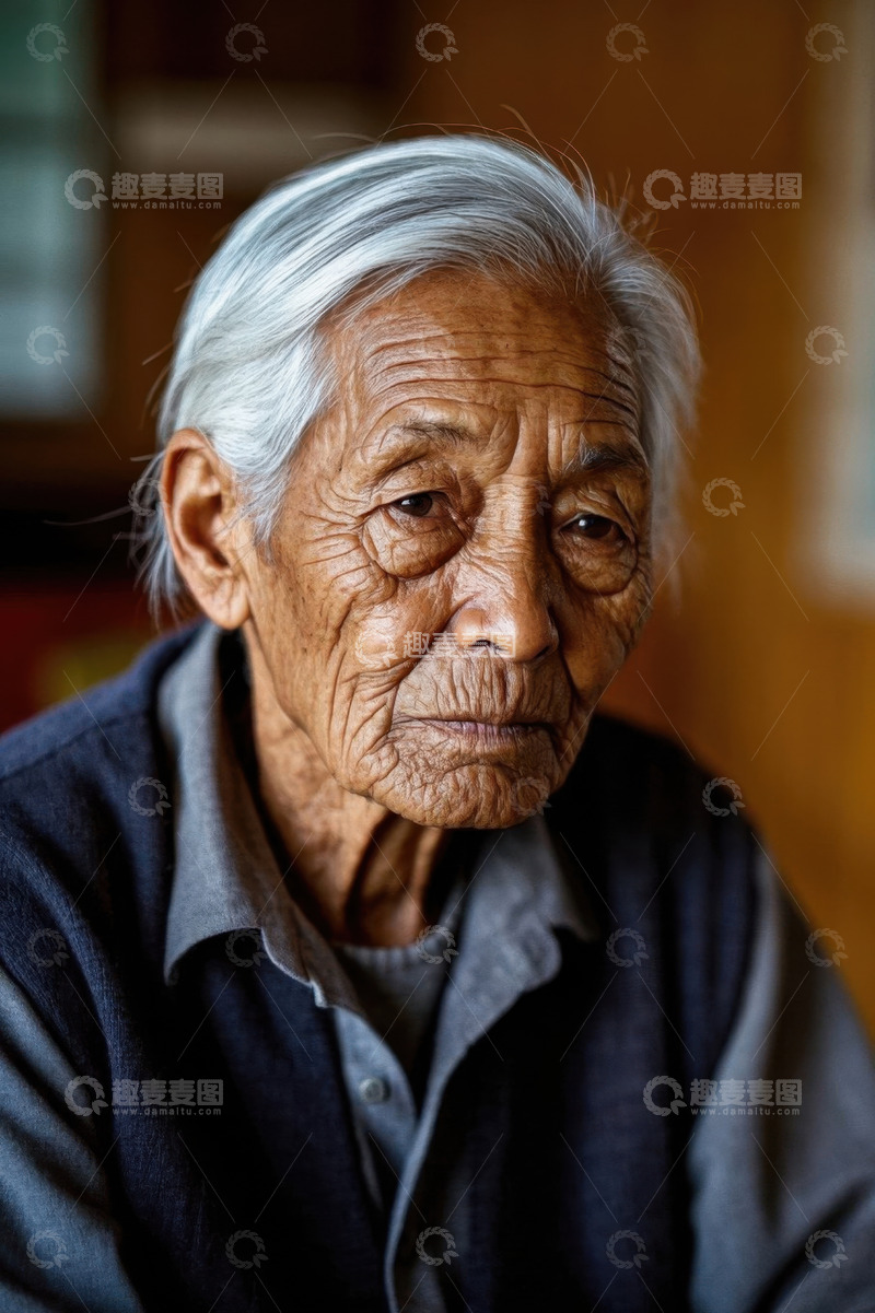 高清大图下载【趣麦麦图】一位饱经风霜的老人肖像