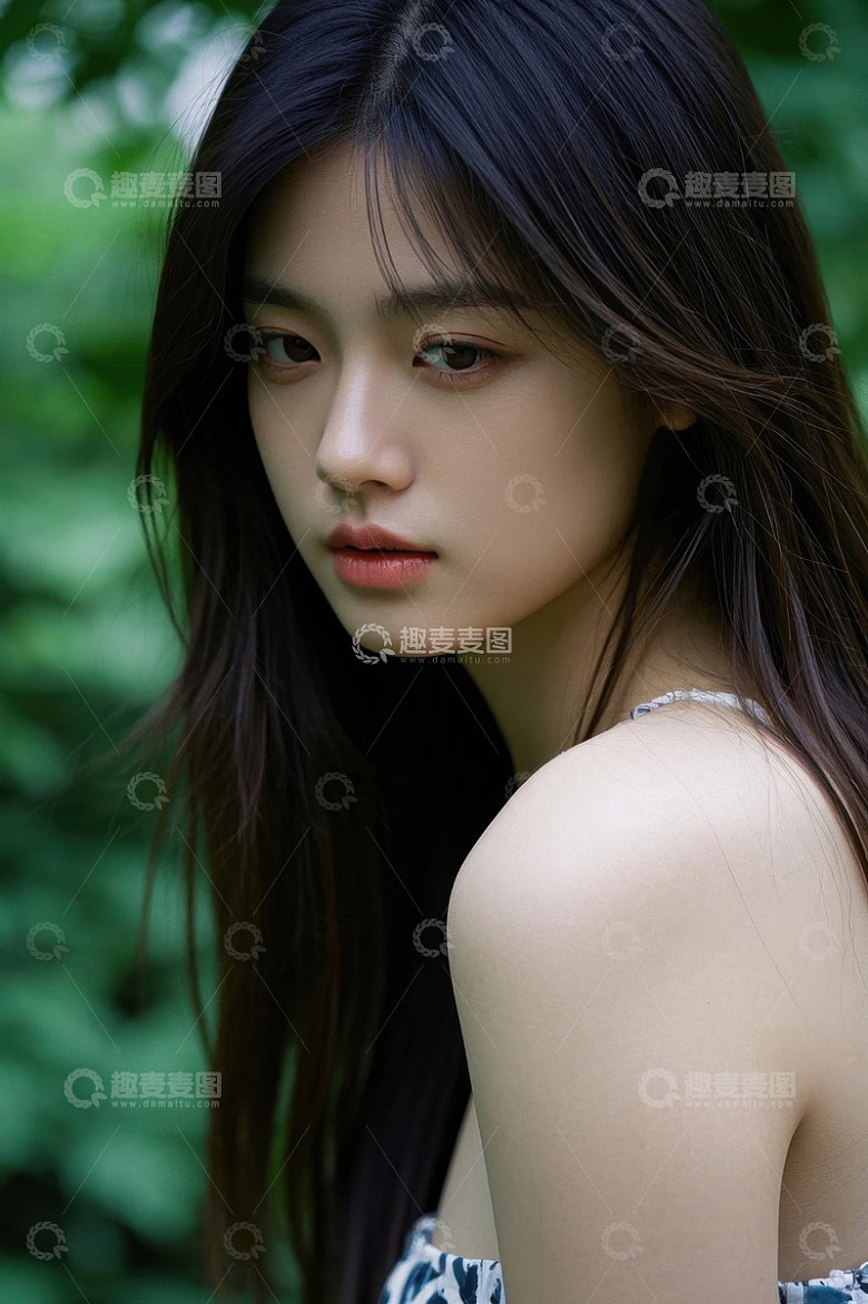 侧颜清秀女子户外写真