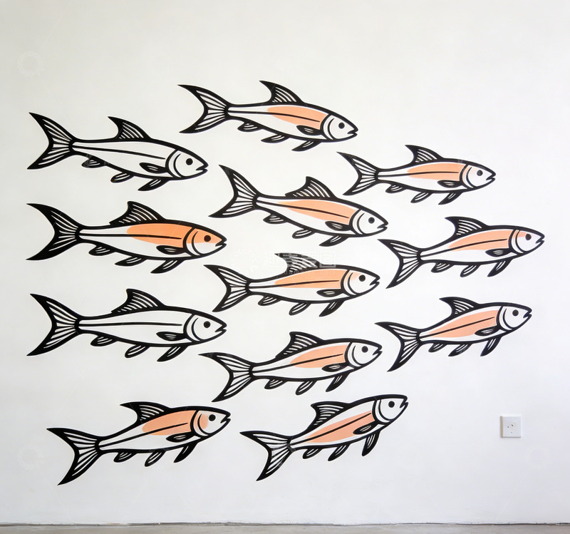 高清大图下载【趣麦麦图】抽象鱼群壁画