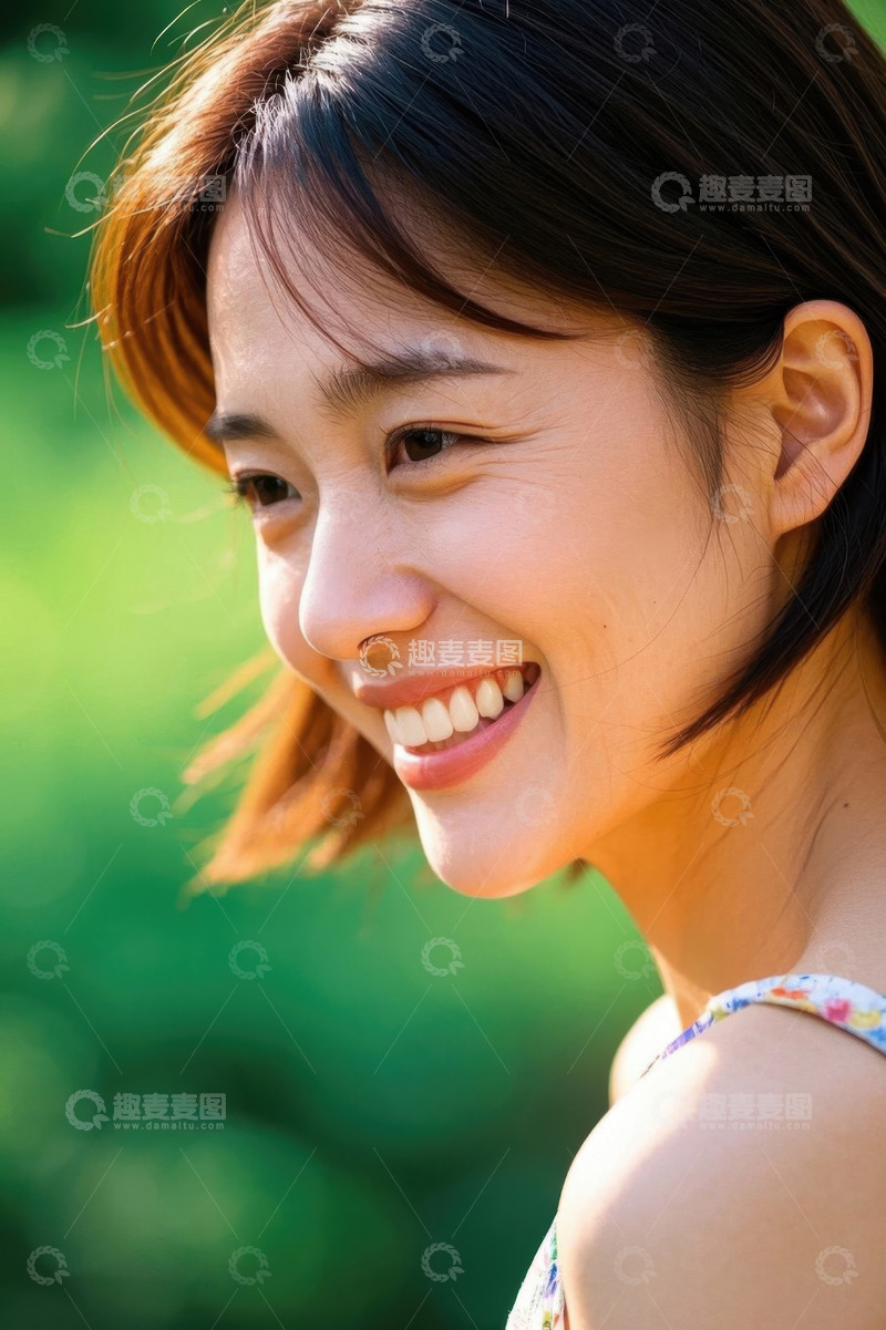 高清大图下载【趣麦麦图】阳光下笑容灿烂的年轻女子